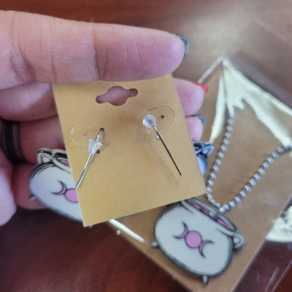 New Handmade Triple Goddess Witch Cauldron Acrylic Earring and Necklace Set - Picture 2 of 5